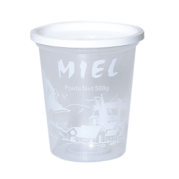 10 pots en plastique pour miel 500 g HELLION - modèle village - sans couvercle