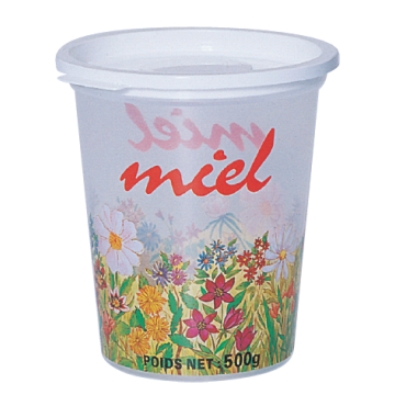 280 pots en plastique pour miel 500 g PSL - modèle champêtre transparent