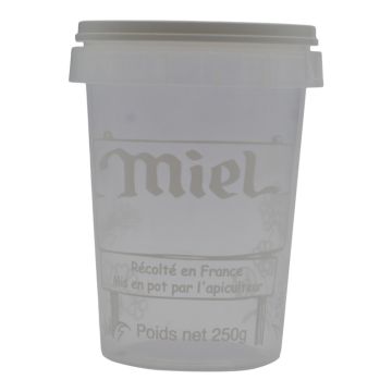 10 pots en plastique pour miel 250 g PAL NICOT - modèle miel blanc - avec couvercle