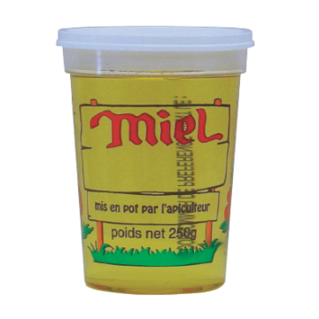 300 pots en plastique pour miel 250 g PEP NICOT - modèle miel couleurs - avec couvercle