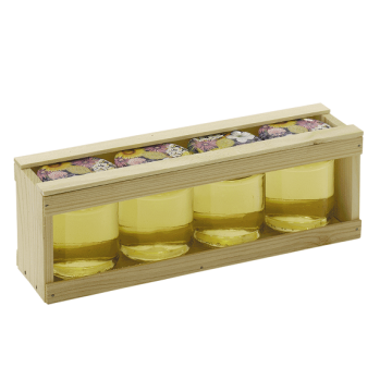 Coffret de présentation en bois pour 4 pots en verre 125 g