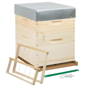 Ruche Dadant 10 cadres mi-bois avec plateau plastique anti-varroa, hausse et cadres droits - Ruchéco