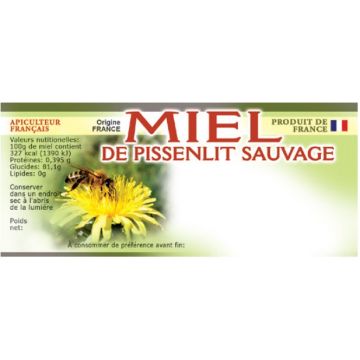 100 étiquettes personnalisables "Miel de pissenlit sauvage" - 116 x 50 mm