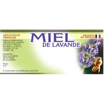 100 étiquettes personnalisables "Miel de lavande" - 116 x 50 mm