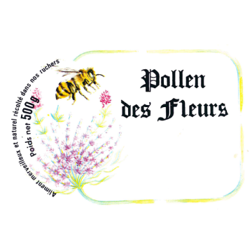 1500 étiquettes personnalisables (modèle abeille et fleur) "Pollen 500 g" - 90 x 60 mm