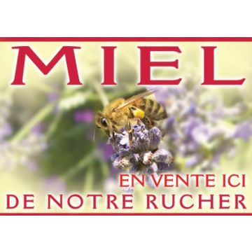 Panneau vente de miel - PVC - modèle abeille et lavande