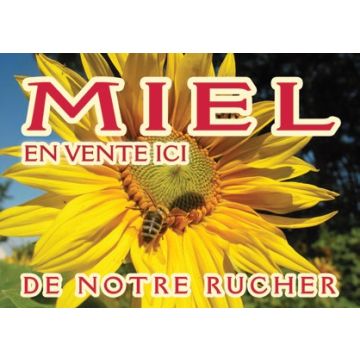 Panneau vente de miel - PVC - modèle abeille et tournesol